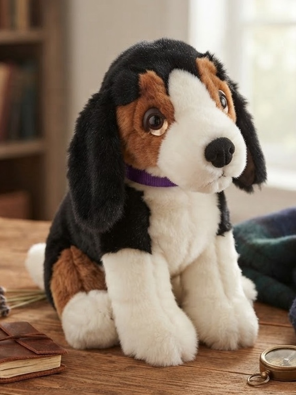 Plush Tri-Color Puppy Small Pet Toy - Black, White & Brown 17”
